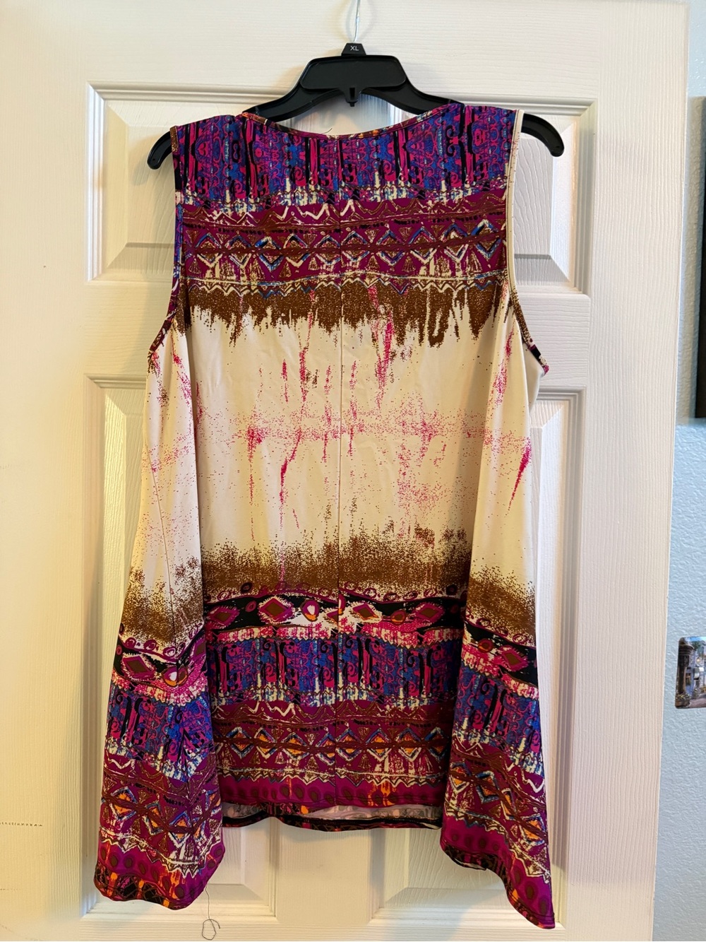 Chenault Boho Beaded Tunic Top 1X Sleeveless Colorful Print Made in USA - Picture 7 of 10